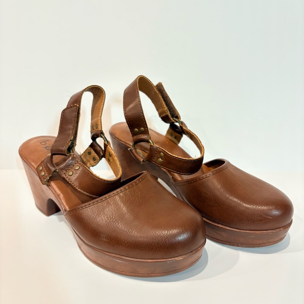 b.o.c. Tan Brown Leather Women's Platform Sandals Sz 9